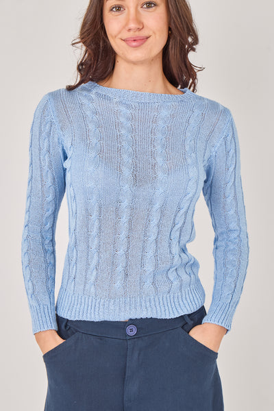 CREW NECK CROCHET CABLE JUMPER