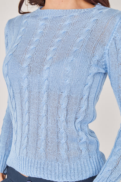 CREW NECK CROCHET CABLE JUMPER