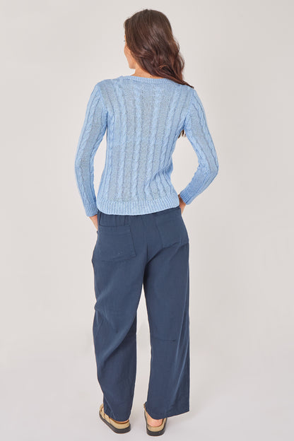 CREW NECK CROCHET CABLE JUMPER
