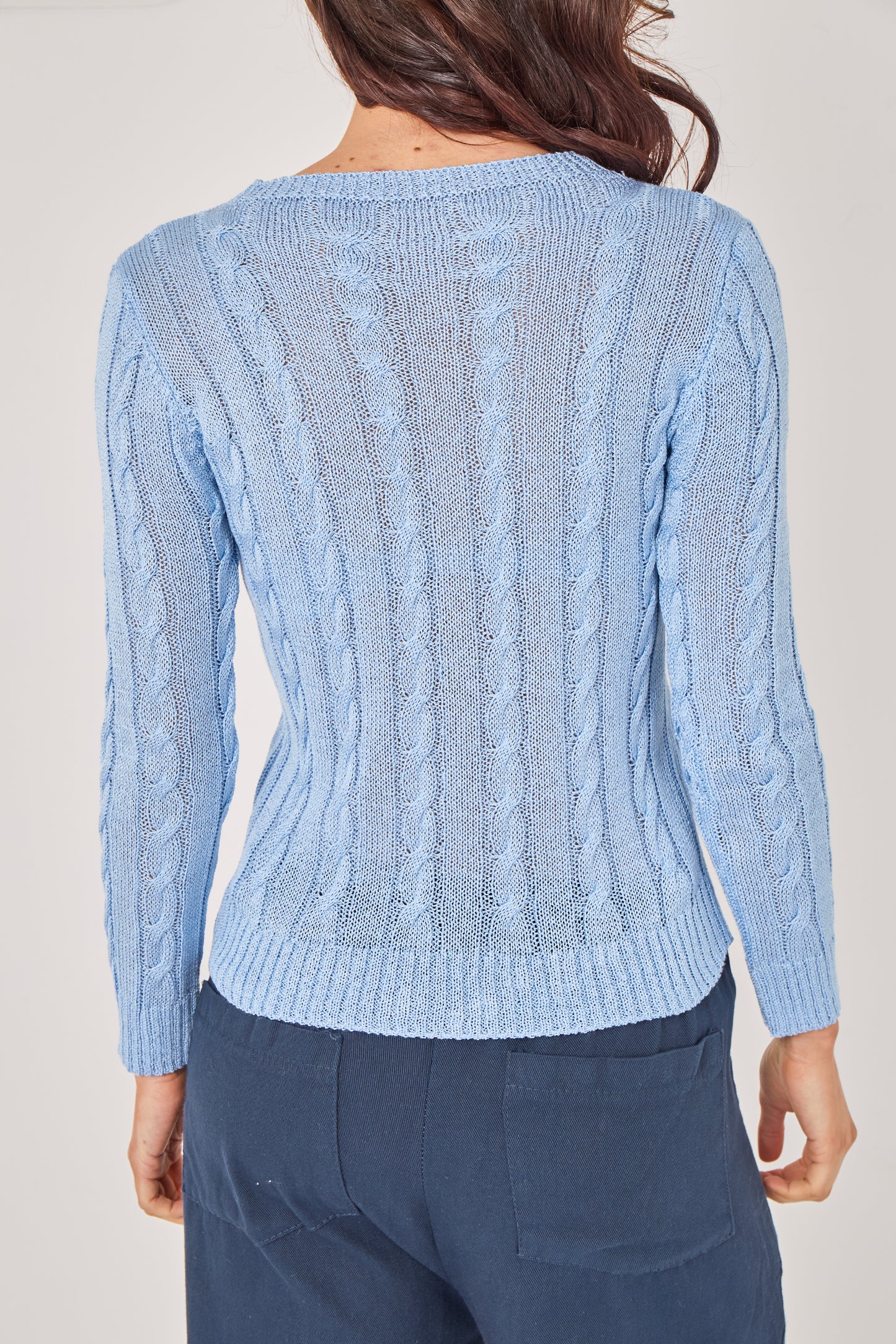 CREW NECK CROCHET CABLE JUMPER