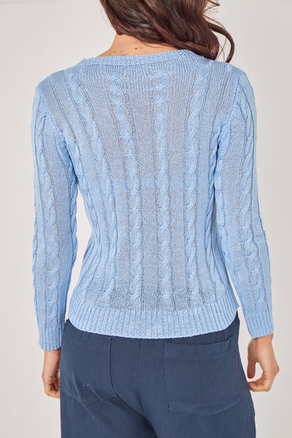 CREW NECK CROCHET CABLE JUMPER