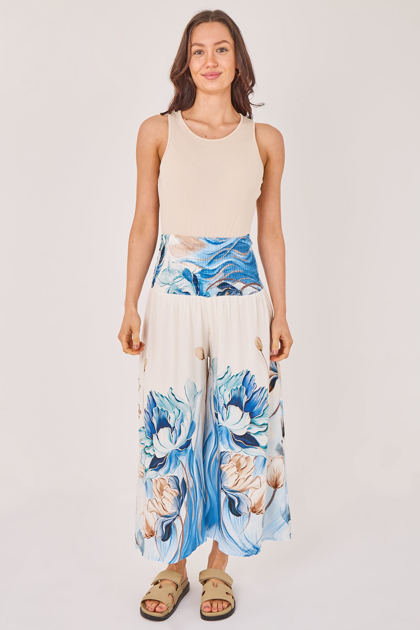 ELASTICATED WAIST FLORAL TROUSERS