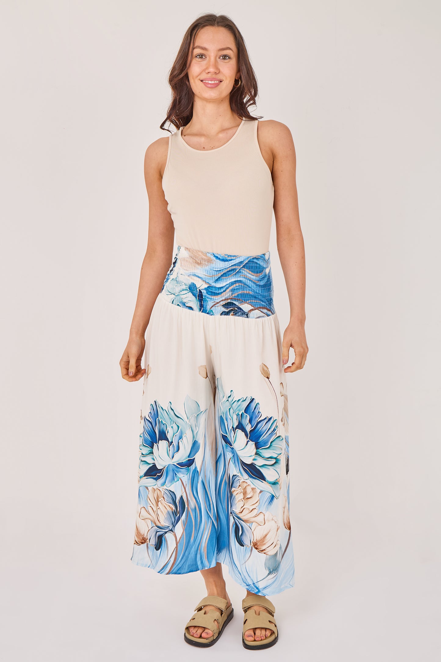 ELASTICATED WAIST FLORAL TROUSERS