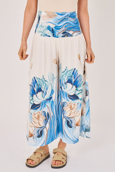 ELASTICATED WAIST FLORAL TROUSERS