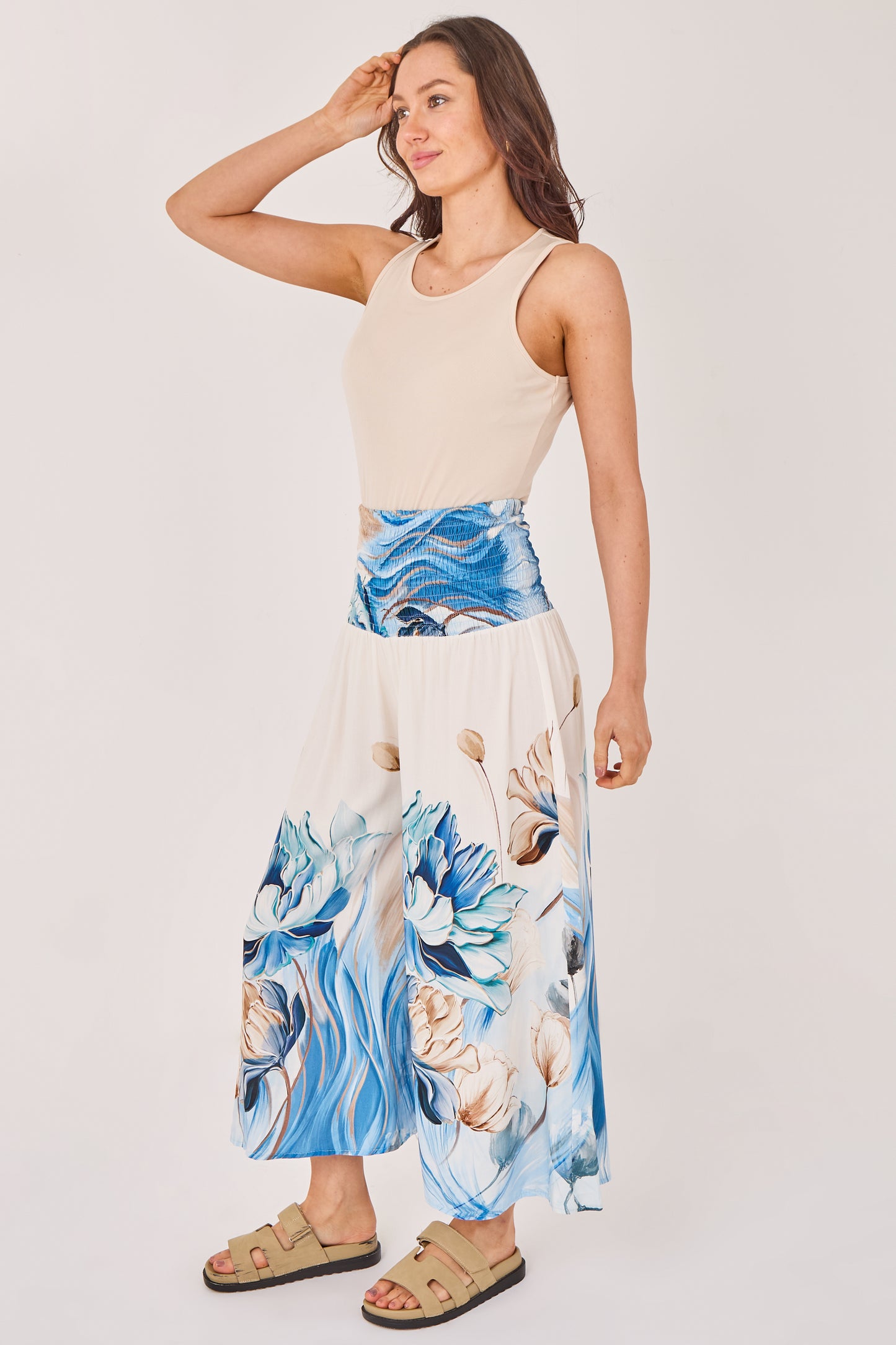 ELASTICATED WAIST FLORAL TROUSERS