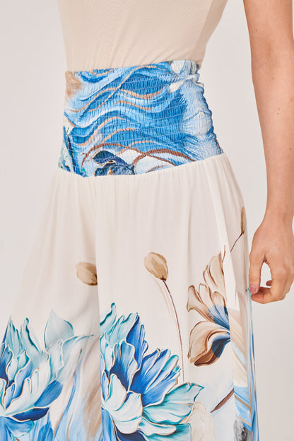 ELASTICATED WAIST FLORAL TROUSERS