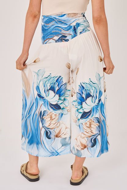 ELASTICATED WAIST FLORAL TROUSERS