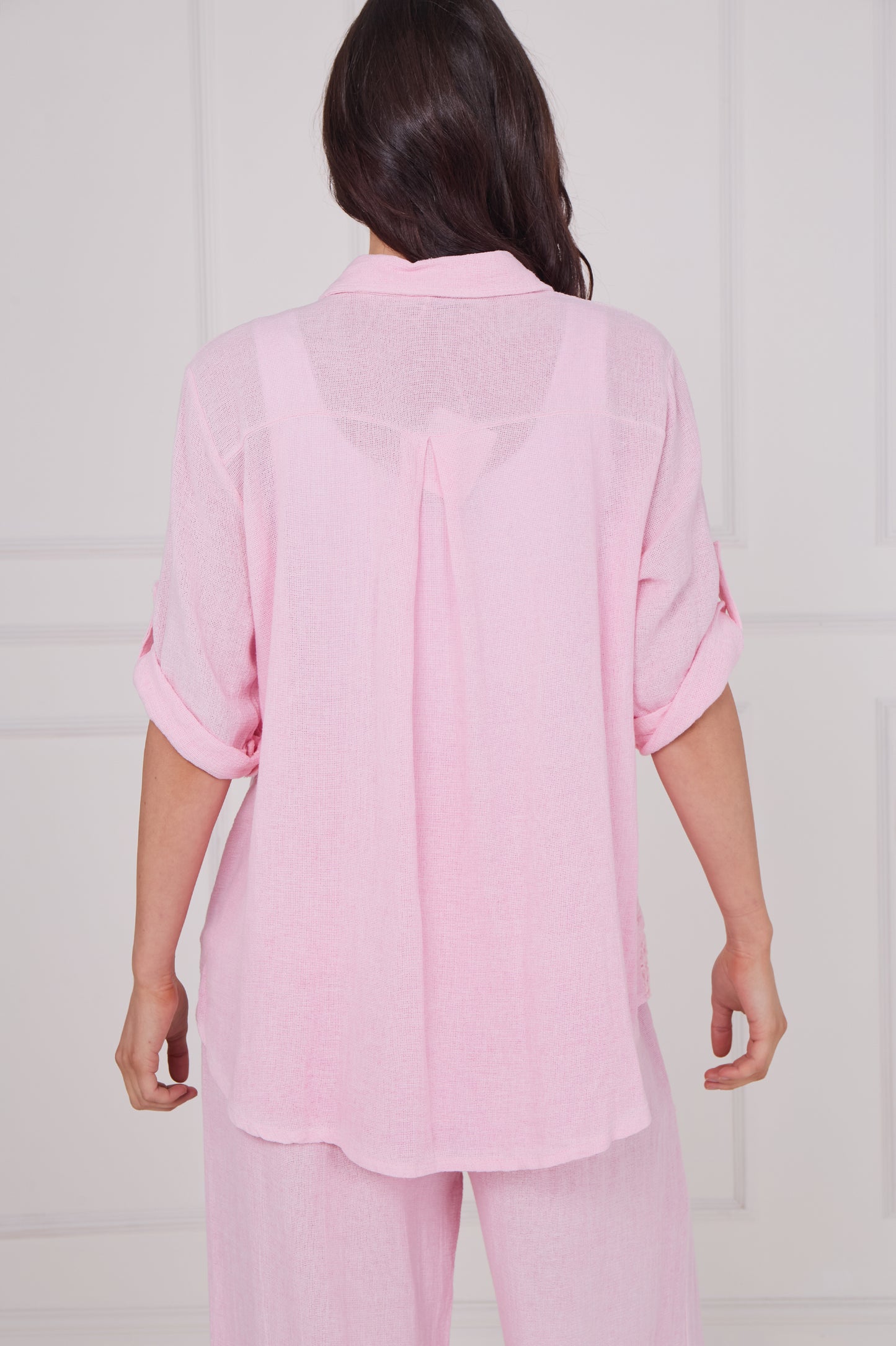 WASHED LINEN BUTTONED MESH SHIRT