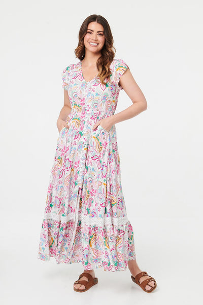 PRINTED CAP SLEEVE MAXI DRESS