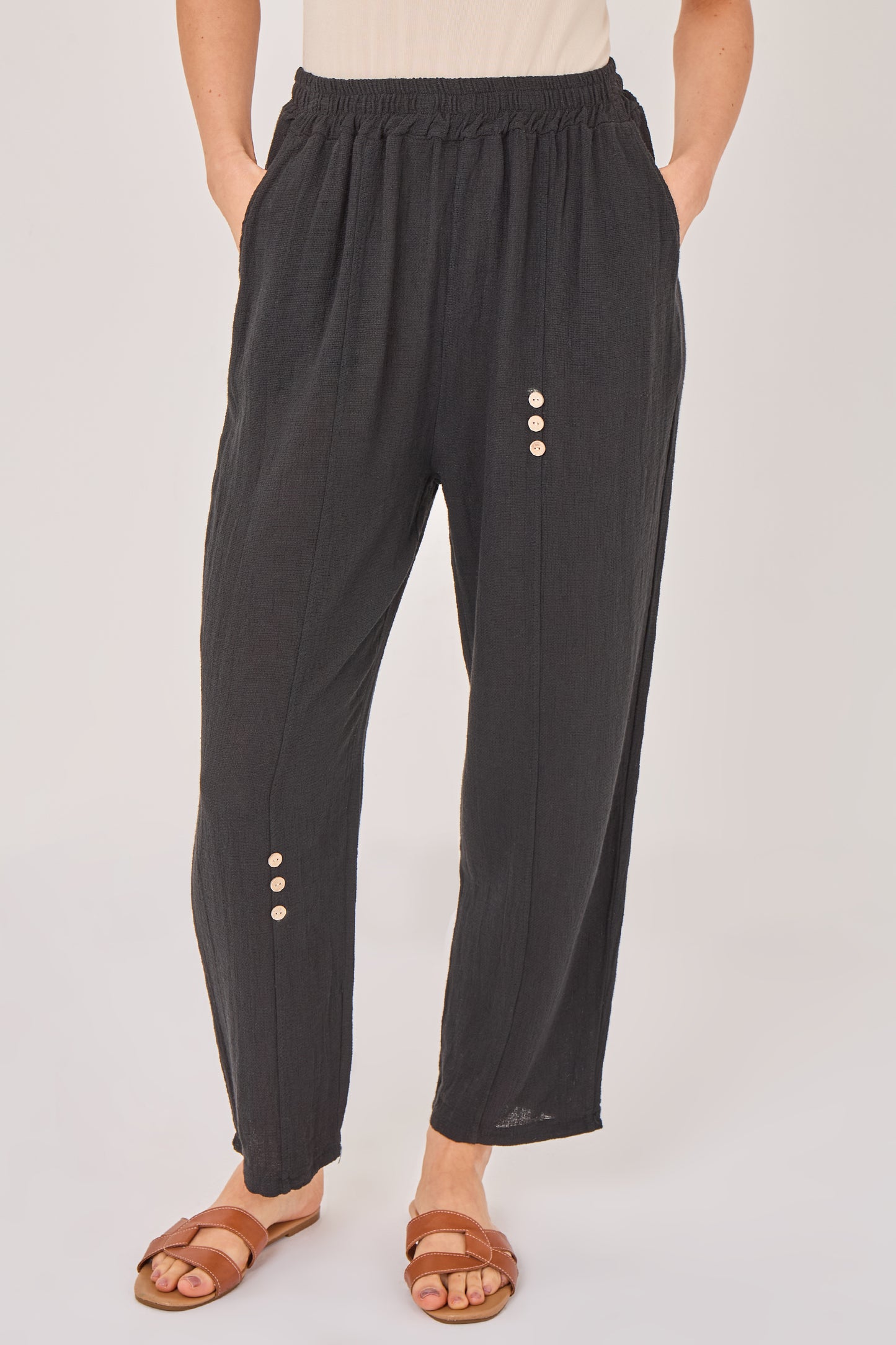 WASHED LINEN 6 BUTTON TROUSERS