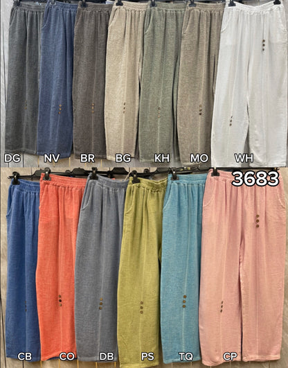 WASHED LINEN BUTTON DETAIL TROUSERS
