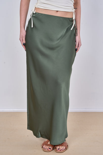 ELASTICATED WAIST PLAIN SATIN SKIRT [PK-2]