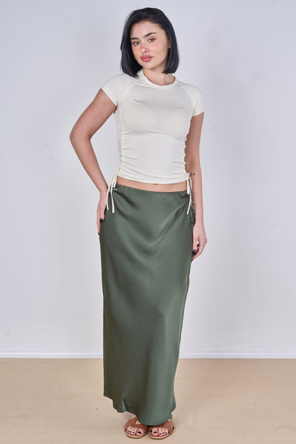 ELASTICATED WAIST PLAIN SATIN SKIRT [PK-2]