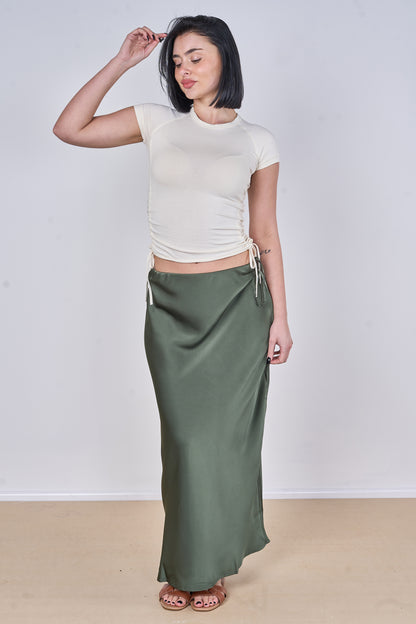 ELASTICATED WAIST PLAIN SATIN SKIRT [PK-2]