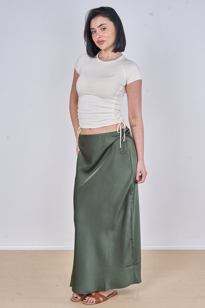 ELASTICATED WAIST PLAIN SATIN SKIRT [PK-2]