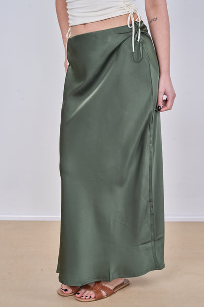 ELASTICATED WAIST PLAIN SATIN SKIRT [PK-2]