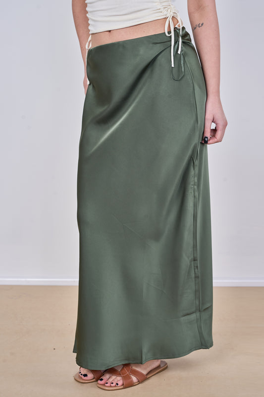 ELASTICATED WAIST PLAIN SATIN SKIRT [PK-2]