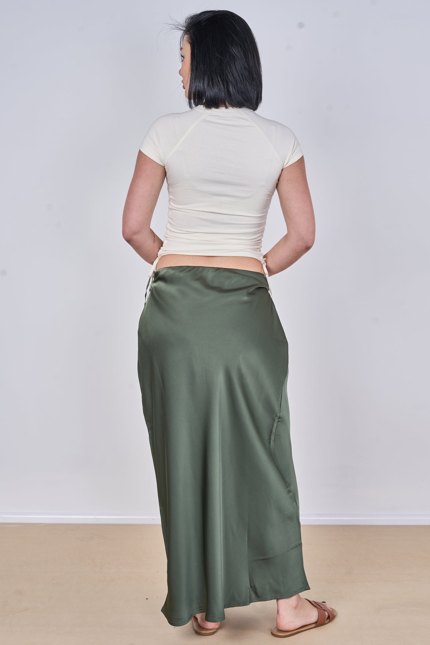 ELASTICATED WAIST PLAIN SATIN SKIRT [PK-2]