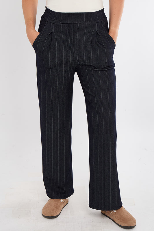 HERRINGBONE STRIPE WIDE LEG MAGIC TROUSERS