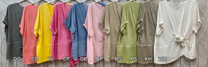 WASHED LINEN RUCHED TIE FRONT TOP