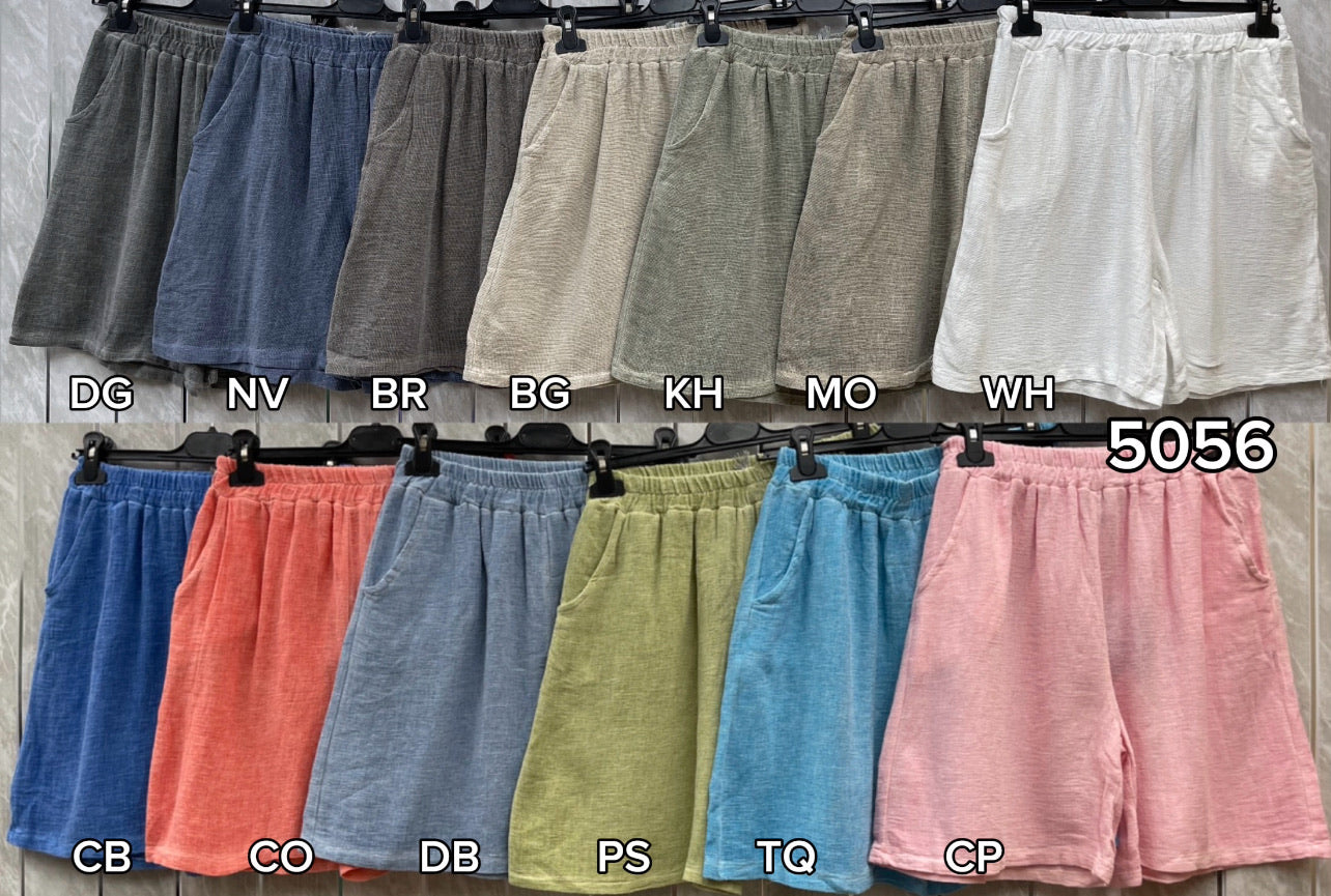 WASHED LINEN ELASTICATED WAIST TWO POCKETS SHORTS