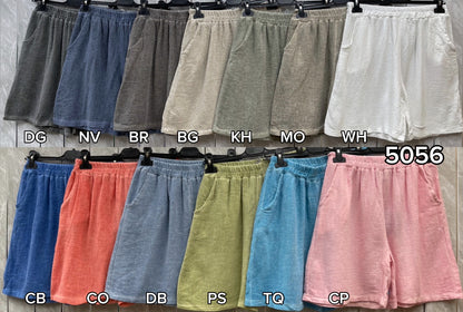 WASHED LINEN ELASTICATED WAIST TWO POCKETS SHORTS