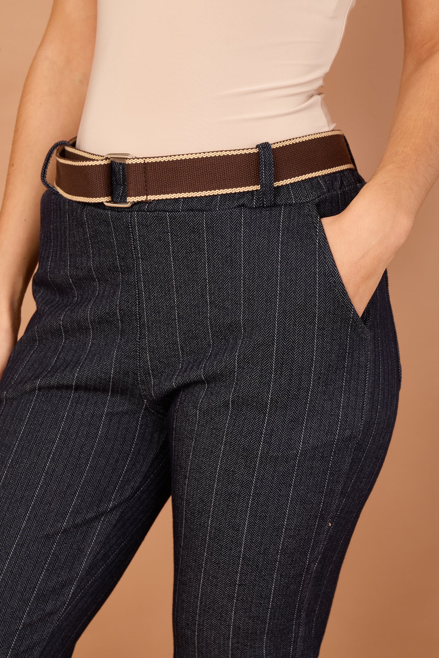 BELTED STRIPED TROUSERS