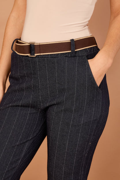 BELTED STRIPED TROUSERS