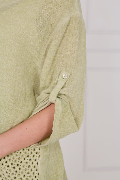 WASHED LINEN MESH BACK DETAIL TOP