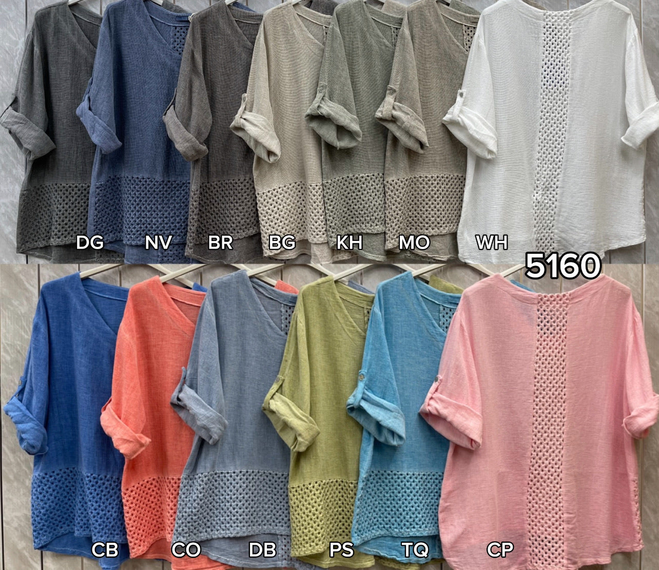 WASHED LINEN MESH BACK DETAIL TOP