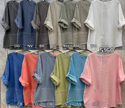 WASHED LINEN MESH BACK DETAIL TOP