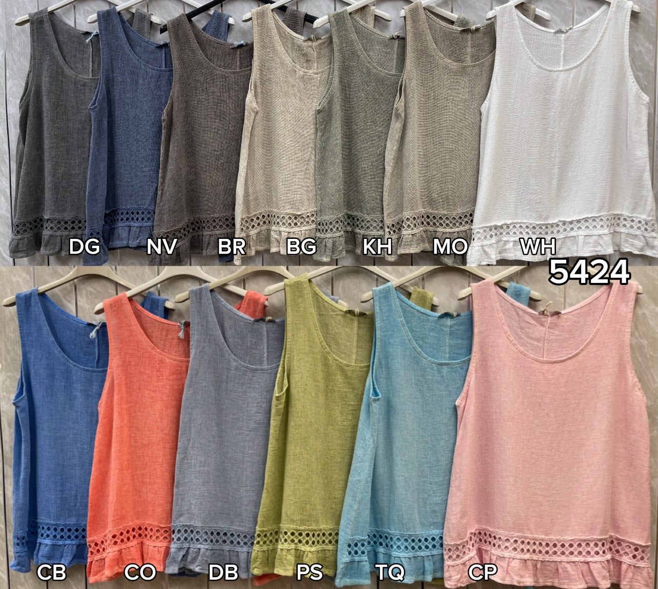 WASHED LINEN SLEEVELESS LACE TOP