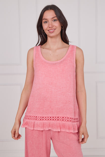 WASHED LINEN SLEEVELESS LACE TOP