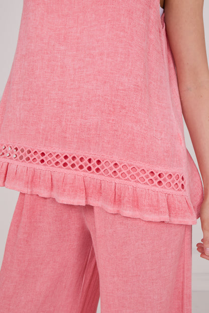WASHED LINEN SLEEVELESS LACE TOP