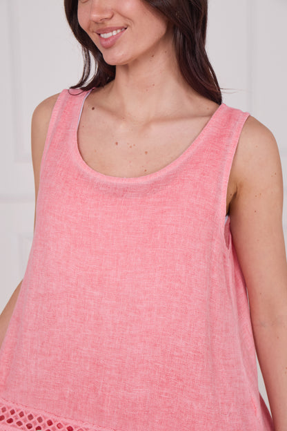 WASHED LINEN SLEEVELESS LACE TOP