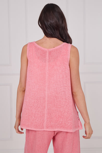 WASHED LINEN SLEEVELESS LACE TOP