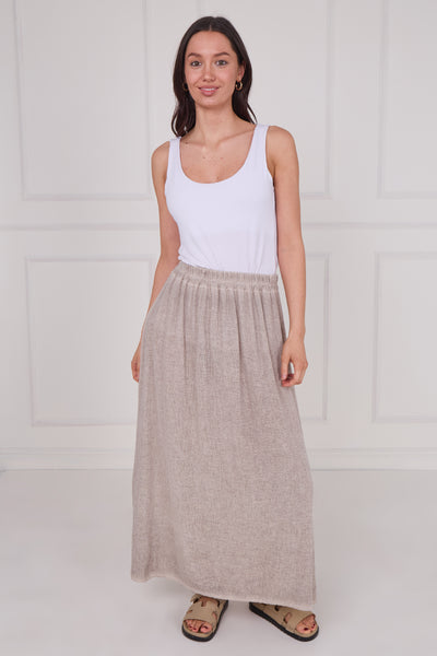 WASHED LINEN ELASTICATED WAIST SKIRT