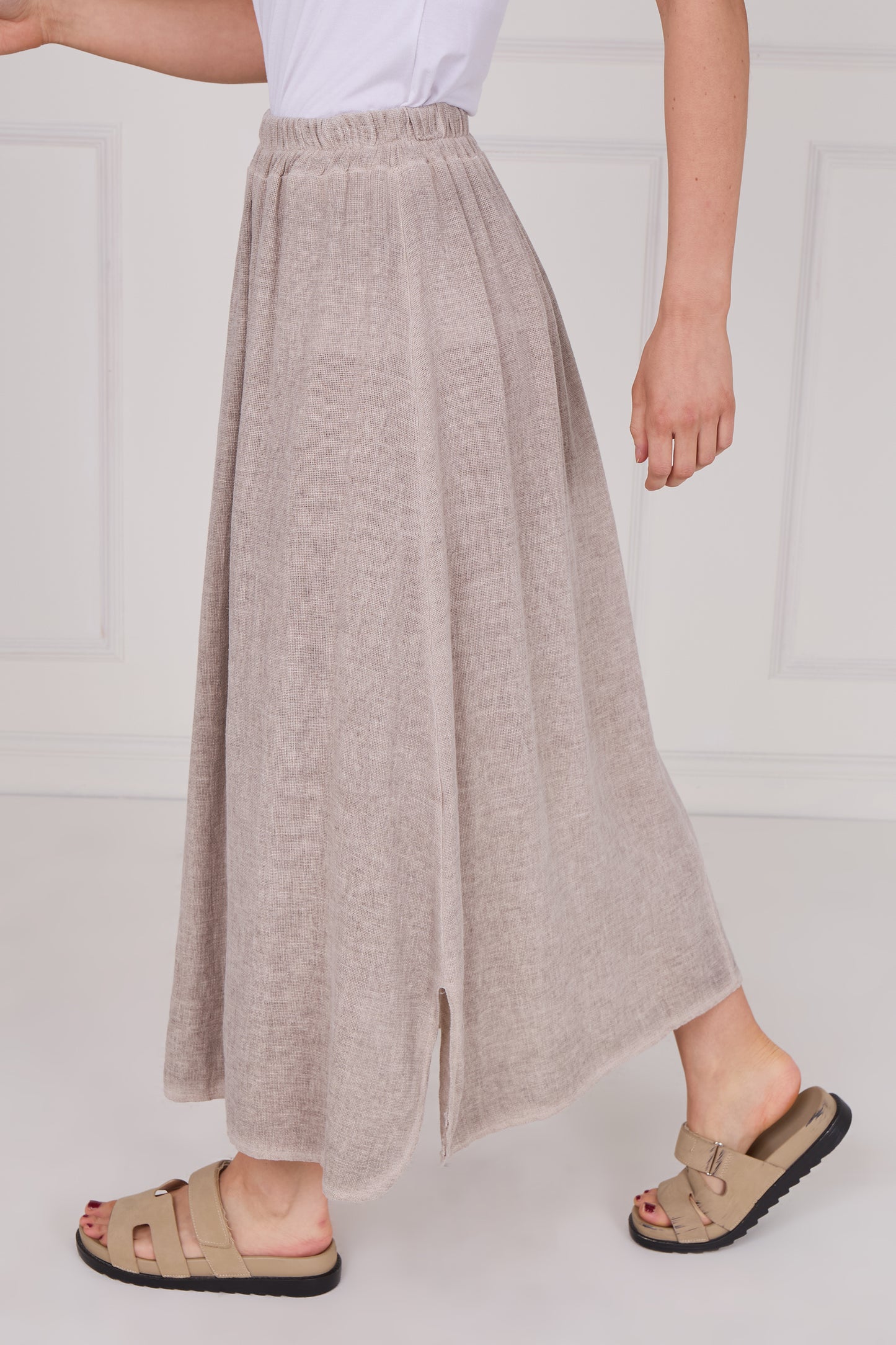 WASHED LINEN ELASTICATED WAIST SKIRT