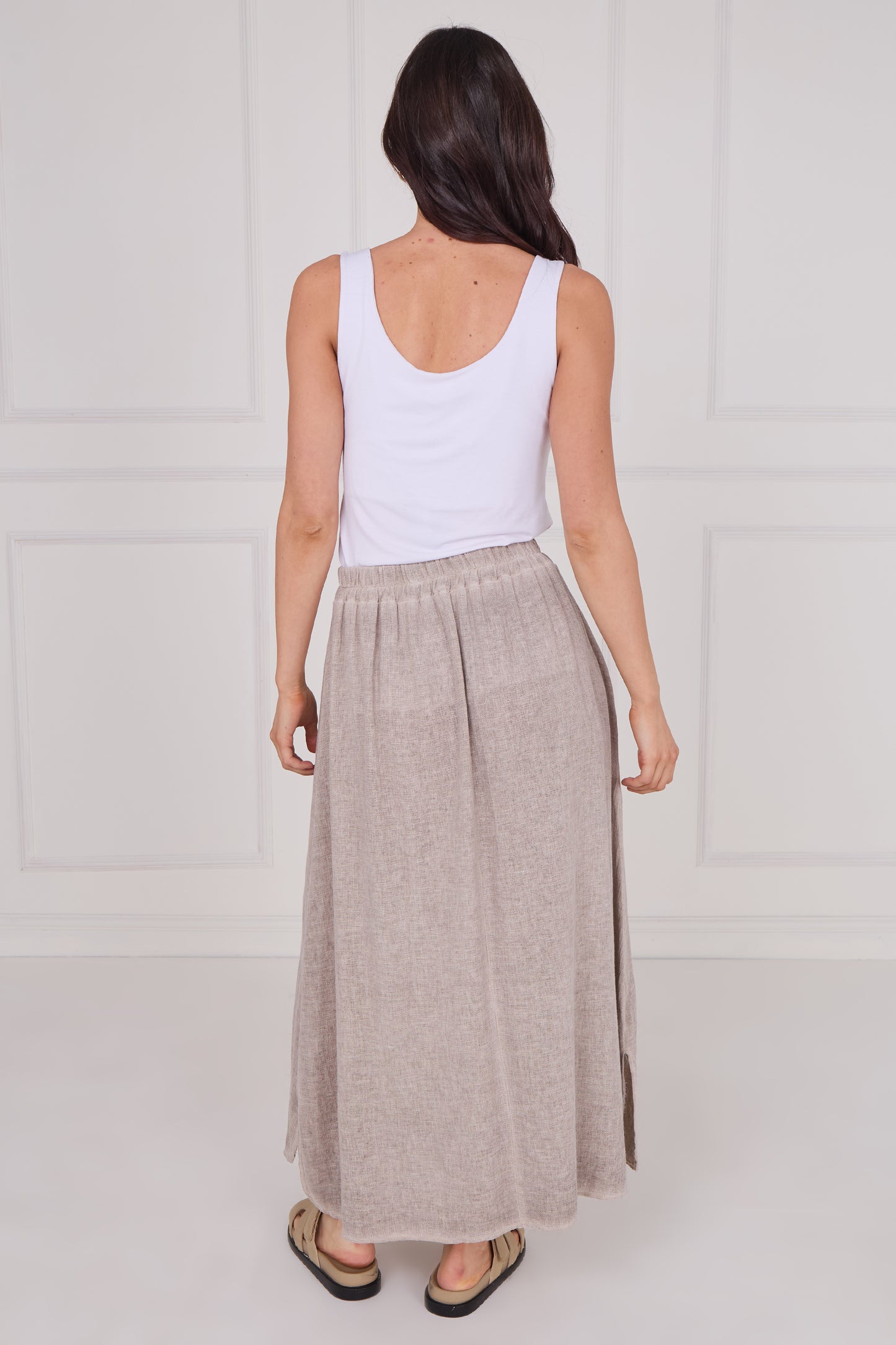 WASHED LINEN ELASTICATED WAIST SKIRT