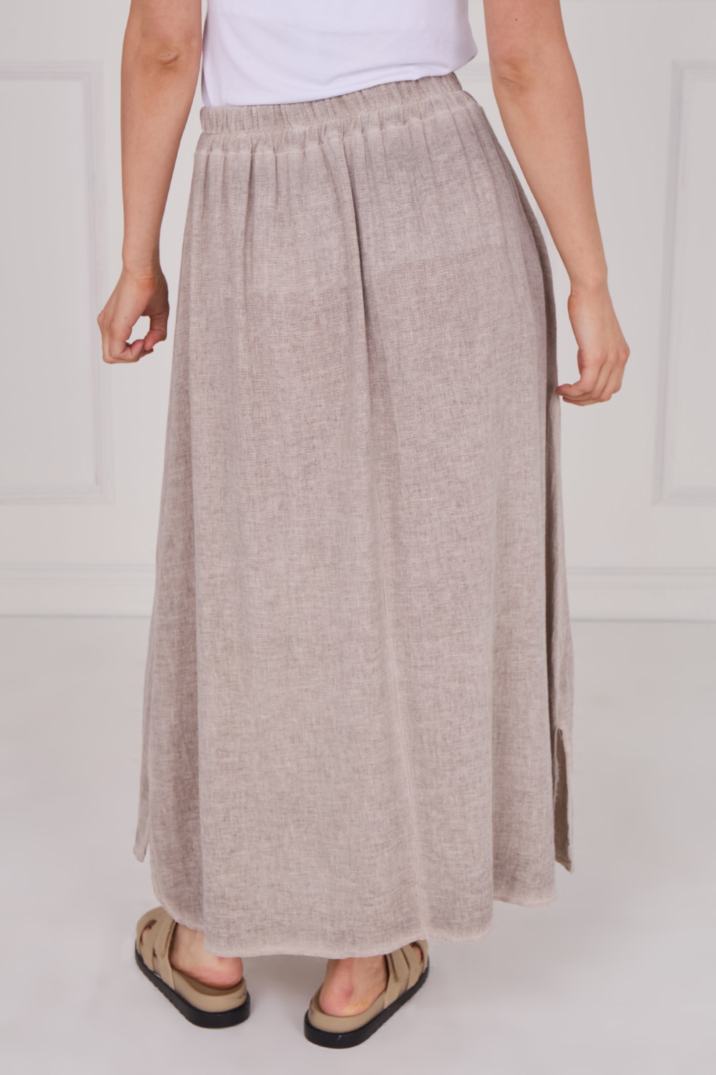 WASHED LINEN ELASTICATED WAIST SKIRT