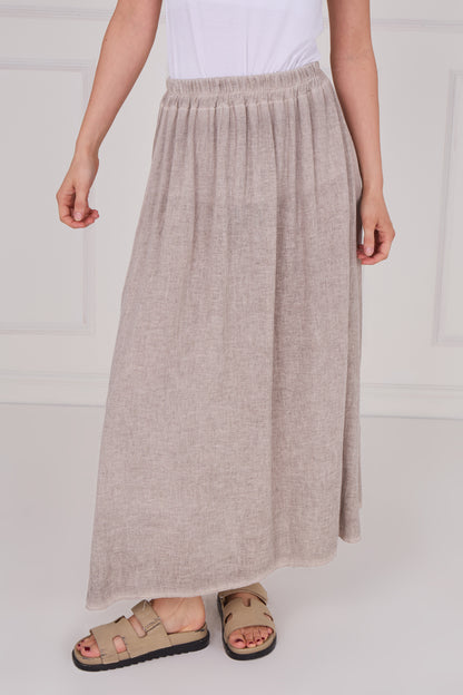 WASHED LINEN ELASTICATED WAIST SKIRT