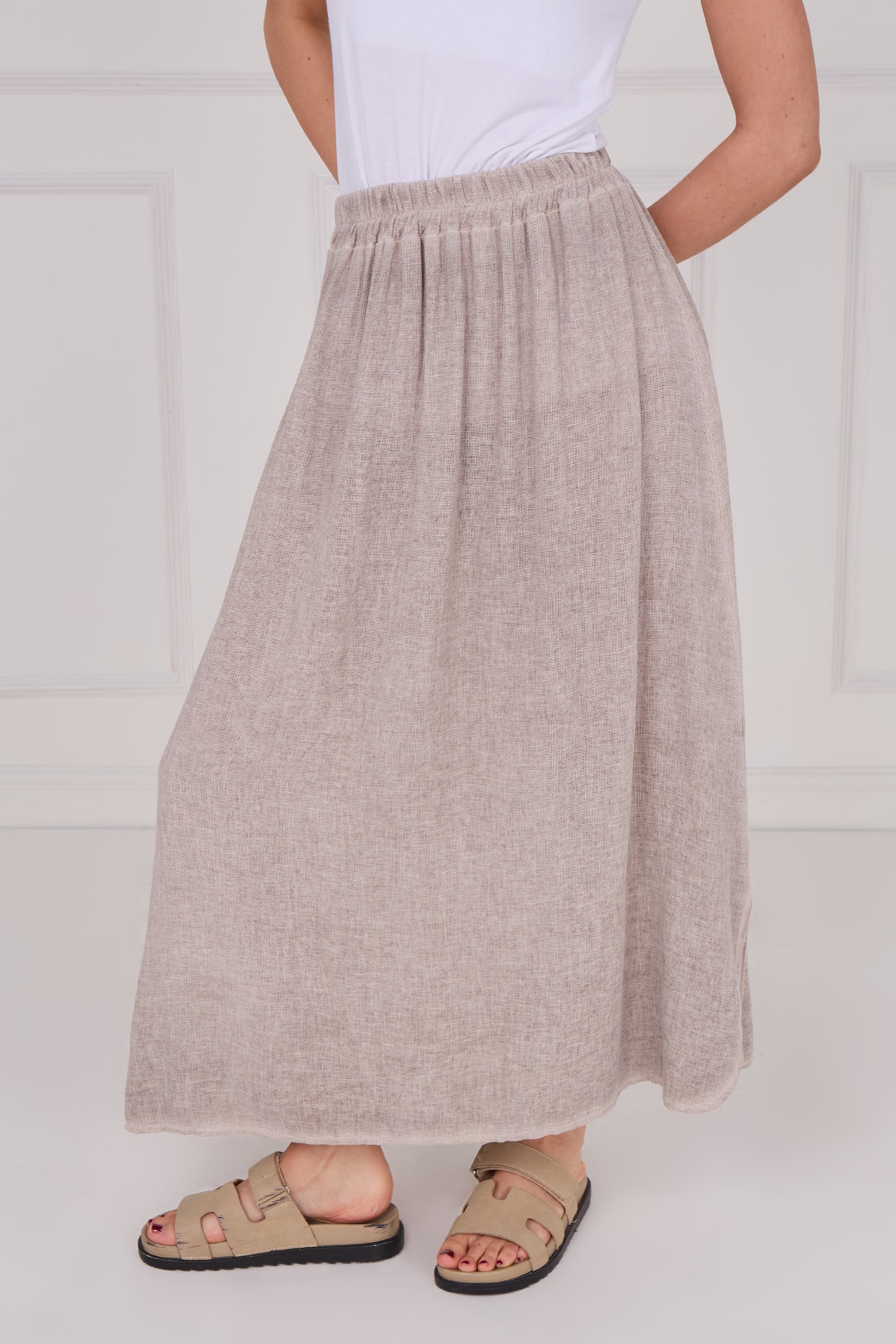 WASHED LINEN ELASTICATED WAIST SKIRT
