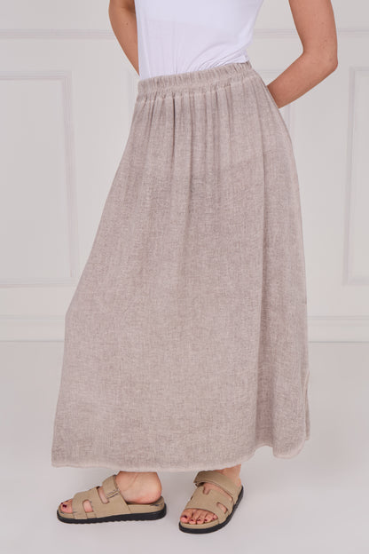 WASHED LINEN ELASTICATED WAIST SKIRT