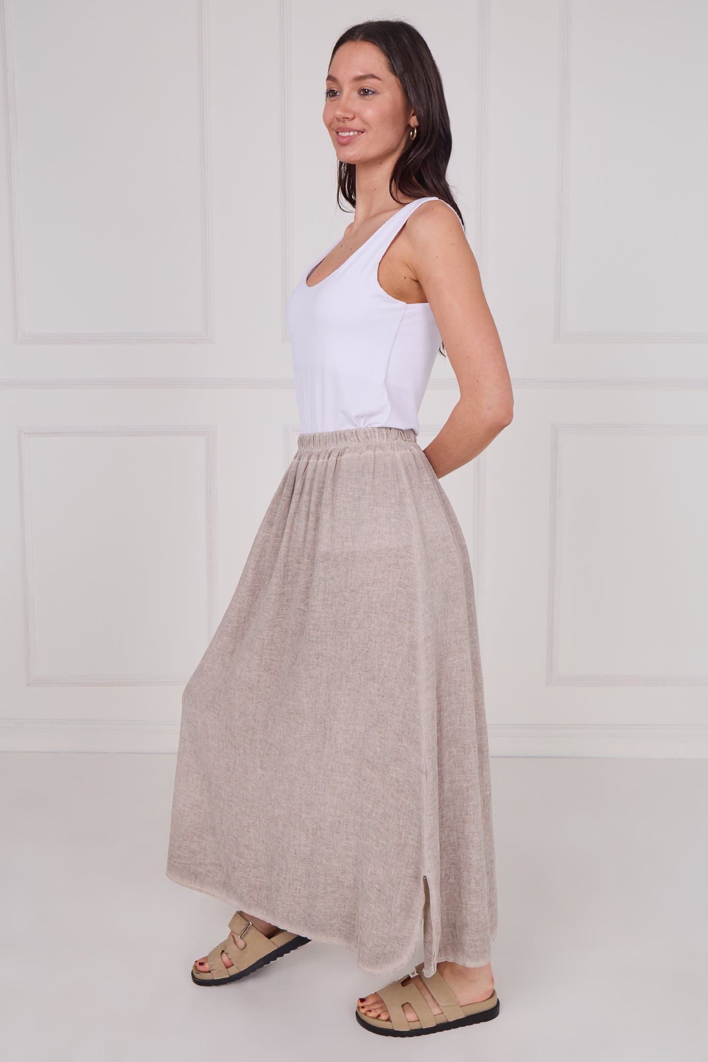 WASHED LINEN ELASTICATED WAIST SKIRT