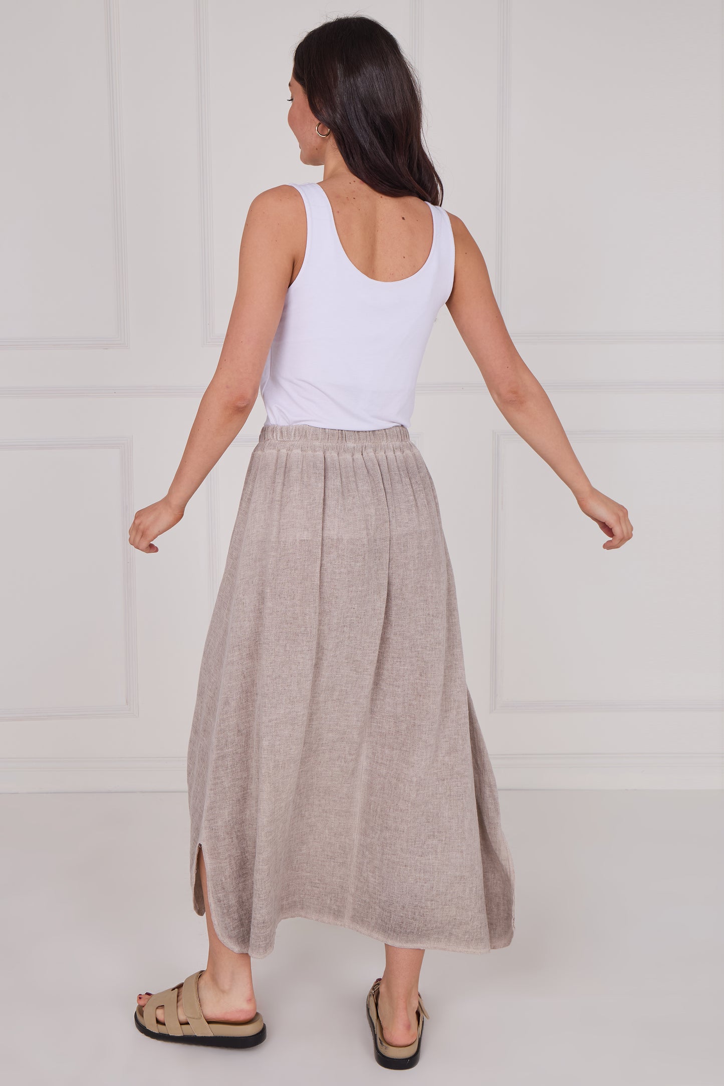 WASHED LINEN ELASTICATED WAIST SKIRT
