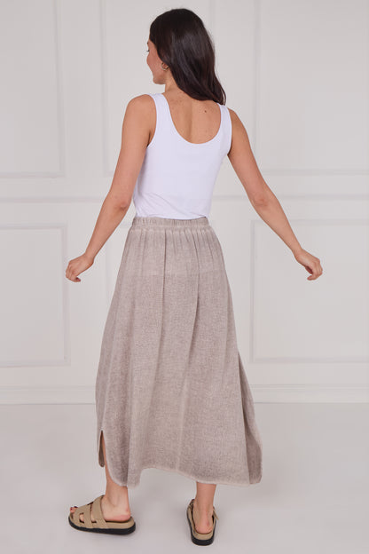 WASHED LINEN ELASTICATED WAIST SKIRT