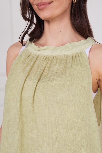 WASHED LINEN TIE BACK SLEEVELESS DRESS