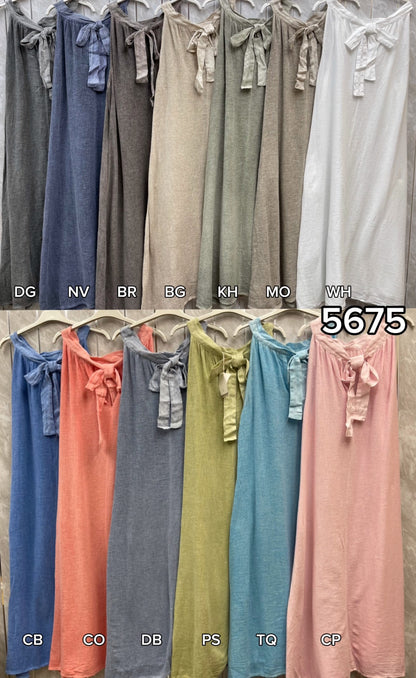 WASHED LINEN TIE BACK SLEEVELESS DRESS