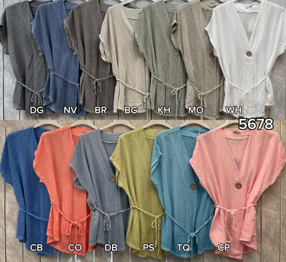 WASHED LINEN BUTTON WAIST TIE TOP