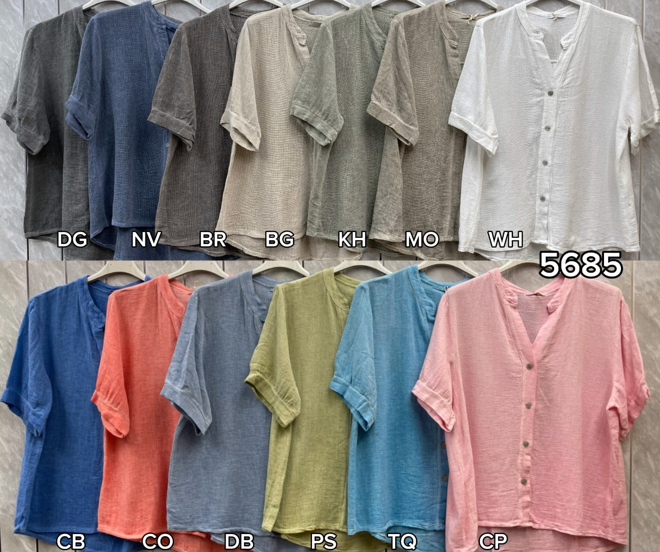 WASHED LINEN BUTTON V-NECK TOP